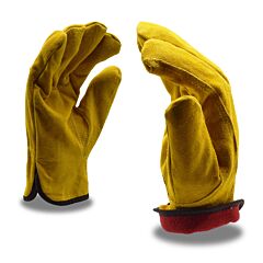 Cordova 7910Xl Gloves, Standard Split Leather Driver, Shirred Elastic Back, Keystone Thumb, Russet, Red Fleece Lined, Size X-Large