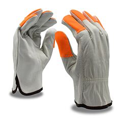 Cordova 8211Hvm Gloves, Standard Grain Cowhide Driver, Unlined, Shirred Elastic Back, Orange Sewn Finger Tips, Keystone Thumb, Size Medium