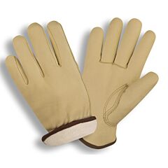 Cordova 8245Xl Gloves, Standard Grain Cowhide Driver, White Fleece Lined, Shirred Elastic Back, Keystone Thumb, Size X-Large