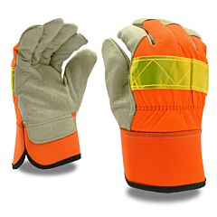 Cordova F8750Xl Gloves, Premium Grain Pigskin Leather Palm, Thinsulate® Lined, Hi-Vis Orange Back, Lime Reflective Tape On Back, Rubberized Safety Cuff, Size X-Large