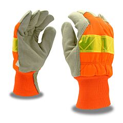 Cordova F8760Xl Gloves, Premium Grain Pigskin Leather Palm, Thinsulate® Lined, Hi-Vis Orange Back, Lime Reflective Tape On Back, Knit Wrist, Size X-Large