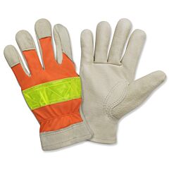 Cordova F8821Xl Gloves, Premium Grain Pigskin Driver, Unlined, Hi-Vis Orange Back, Lime Reflective Tape On Back, Keystone Thumb, Size X-Large