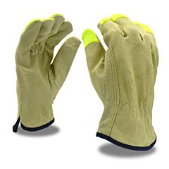 Cordova 8811Hvs Gloves, Grain Pigskin Driver, Unlined, Hi-Vis Lime Fabric Fingertips, Keystone Thumb, Size Small