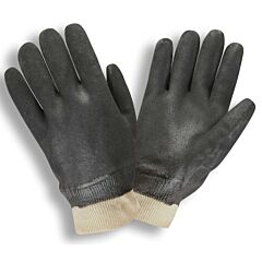Cordova 5100Sj Gloves, Black Double Dipped, Sandpaper Grip, Jersey Lined, Knit Wrist, Size Large