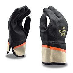 Cordova 5300J Gloves, Oil Demon Black/Orange Double Dipped Pvc, Sandy Finish, Jersey Lined, Safety Cuff, Size Large