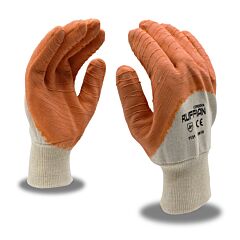 Cordova 5618 Gloves, Ruffian Premium Rubber Dipped, Jersey Lined, Orange Crinkle Finish, Knit Wrist, Size Large