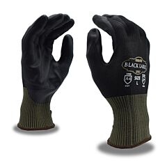 Cordova 3707Xl Gloves, Black Label 13-Gauge Black Hppe/Steel Shell, Black Ppu (Polymer-Polyurethane) Palm Coating, Ansi Cut Level A4, Size X-Large