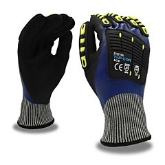 Cordova 3727Tprxl Gloves, Tuf-Cor Ice, Two-Ply Shell: 13-Gauge Hppe/Glass & Brushed Acrylic Terry, Blue Nitrile Full Coating, Black Sandy Nitrile Palm Coating, Tpr Protectors, Ansi Cut Level A4, Size X-Large