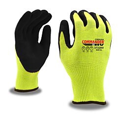 Cordova 3732Hvm Gloves, Commander Hv 13-Gauge, Hi-Vis Yellow Hppe/Glass/Steel Shell, Red Sandy Nitrile Palm Coating, Ansi Cut Level A7, Size Medium