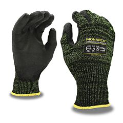 Cordova 3745Xs Gloves, Monarch-Soft 13-Gauge, Green/Black Spun High Performance Shell, Polyurethane Palm Coating, Ansi Cut Level A4, Size X-Small