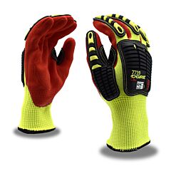 Cordova 7739Xxl Gloves, Ogre-Cr+ 13-Gauge, Hi-Vis Yellow Hppe/Glass Shell, Tpr Protectors, Interior Foam Palm Padding, Red Sandy Nitrile Palm Coating, Ansi Cut Level A4, Size 2X-Large
