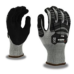 Cordova 7750S Gloves, Ogre Crx-4, 13G Dark Gray Crx Fiber (No Glass Or Steel), Black Sandy Nitrile Palm Coating, Sonic Welded Tpr, Ansi Cut Level A4, Ansi Impact Level 1, Touchscreen Compatibility, Size Small