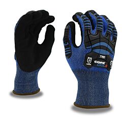 Cordova 7760S Gloves, Ogre Crx-2, 18G Blue Crx Fiber (No Glass Or Steel), Black Sandy Nitrile Palm Coating, Sonic Welded Tpr, Ansi Cut Level A2, Ansi Impact Level 1, Touchscreen Compatibility, Size Small