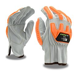Cordova 8515M Gloves, Ogre-Gt Premium Grain Goatskin Driver, Unlined, Padded Double Palm, Keystone Thumb, Orange Tpr Protectors, Size Medium