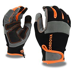 Cordova 99202 Gloves, Pit Pro Synthetic Leather With Hi-Vis Orange Trim And Reinforced Palm, Padded Knuckle, Touchscreen Fingers, Hook & Loop Closure, Medium