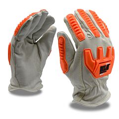 Cordova 8228Tprxl Gloves, Outlaw Impact Premium Grain Cowhide Driver, Aramid/Synthetic Fiber Lined, Ansi Cut Level A4, Orange Tpr Protectors, Keystone Thumb, Leather Self-Hem, Size X-Large