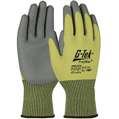 G-Tek 09-K1150 Seamless Knit Polykor® Blended Gloves With Polyurethane Coated Flat Grip On Palm & Fingers, Yellow, Class A2