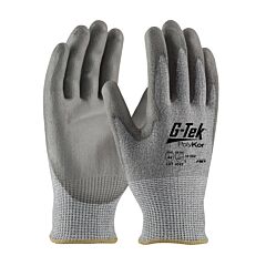 G-Tek 16-560 Seamless Knit Polykor® Blended Gloves With Polyurethane Coated Flat Grip On Palm & Fingers, Gray, Class A4