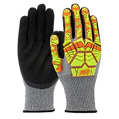 G-Tek 16-Mph430Hv Seamless Knit Polykor® Blended Gloves With Hi-Vis Impact Protection And Double-Dip Nitrile Microsurface Grip On Palm & Fingers, Salt & Pepper, Class A4