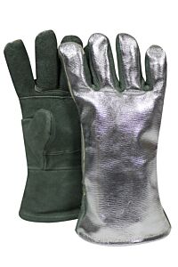 National Safety Apparel Djxg1788Dbwlspf Leather Glove, Wool Lined, 13", H6, Silver/Green