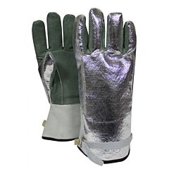 National Safety Apparel Djxg382S Alum Glove Wool Lined Leather Palm 13" W/Strap Rg H2, Silver/Green