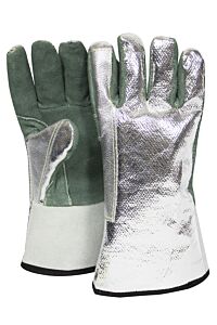 National Safety Apparel Djxgsp382 Alum Glove Wool Lined Leather Palm 13" Rg H2, Silver/Green