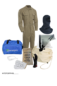 Enespro Kit2Tc8Tpvbsm08 Tecgen Fr 8 Cal Coverall Kit W/ Voltage Gloves, Tan, Size Small
