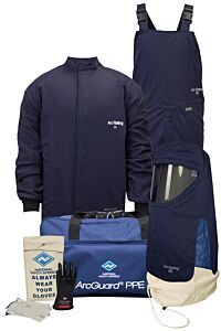 Enespro Kit4Sc55Sm08 55 Cal Arc Flash Coat Bib Kit & Voltage Gloves, Navy, Size Small