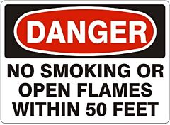 Safehouse Signs No Smoking Or Open Flames Within 50 Ft - Danger Sign, 7" X 10", Adhesive Vinyl