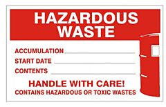 Safehouse Signs Hazardous Waste Accumulation Start Date Contents Handle With Care!, 4X6, Adhesive Vinyl
