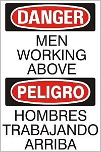 Safehouse Signs Men Working Above Peligro Hombres Trabajando Arriba - Danger Sign, 14" X 20", Plastic (.040)