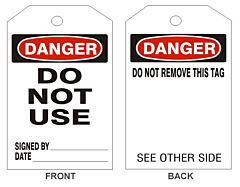 Safehouse Signs Danger Do Not Use Tags - Back 1, 6" X 3", Tagboard