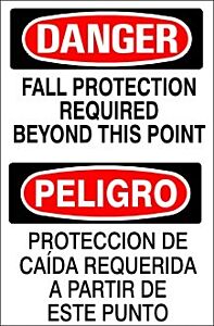 Safehouse Signs Fall Protection Required Beyond This Point Peligro Proteccion De Caída - Danger Sign, 10" X 14", Plastic (.040)