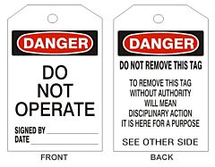 Safehouse Signs Danger Do Not Operate Tags - Back 2, 6" X 3", Laminated Tag Board