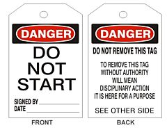 Safehouse Signs Danger Do Not Start Tags - Back 2, 6" X 3", Laminated Tag Board