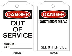 Safehouse Signs Danger Out Of Service Tags - Back 1, 6" X 3", Laminated Tag Board