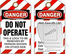 Safehouse Signs Do Not Operate Tag Lock To Be Removed By Person Tag With Photo, 6" X 3", Rigid Vinyl
