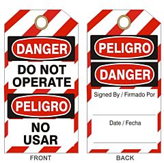 Safehouse Signs Danger Do Not Operate Peligro No Usar Tags, 6" X 3", Rigid Vinyl