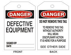 Safehouse Signs Danger Defective Equipment Tags - Back 2, 6" X 3", Rigid Vinyl