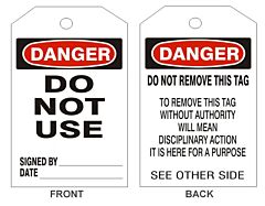 Safehouse Signs Danger Do Not Use Tags - Back 2, 6" X 3", Rigid Vinyl