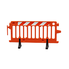 Plasticade 2004-O-Hipr Crowdcade Crowd Control Barricade, Orange, High Intensity Prismatic Striped Sheeting, Right