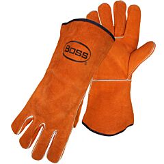 Boss 1Jl0943K Split Cowhide Leather Welders Gloves, Fleece Lined Palm, Wing Thumb, Rust