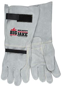 Mcr Safety 1746Xl Gloves, Big Jake, Inside Double Palm, Full Leather Back, 8" Gauntlet Cuff, Velcro Cinch Strap, Ansi Cut Level A2, Abr4, P5, H5, Size X-Large