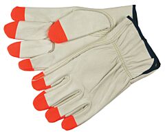 Mcr Safety 3213Ps Gloves, Competitive Value Grade Cowhide Grain Driver, Hi-Vis Orange Painted Fingertips/Thumb, Keystone Thumb, S, Size Small