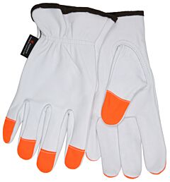 Mcr Safety 3613Hvil Gloves, Select Grain Goatskin Driver, Hi-Vis Orange Finger Tips, Keystone Thumb, L-Xl, Ansi Cut A4, Size Large