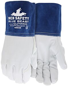 Mcr Safety 4850Kxxl Gloves, Blue Beast, Grain Goat, Kevlar Liner, Wing Thumb, Ansi Cut A3, Abr 3, P3, Heat 2, Dex5, Size 2X-Large