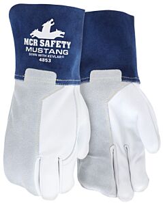 Mcr Safety 4853M Gloves, “Mustang”, Premium Grain Goat, 2 Finger Mitt, Kevlar Felt Lining, 4” Split Cow, Wing, Heat 2, Size Medium