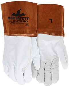 Mcr Safety 4955Hl Gloves, Grain Cow Mig/Tig Welder, Arx Aramid Liner, Gray Split Cow Cuff, Ansi Cut A4, Abr4, P3, H3, Size Large