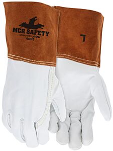 Mcr Safety 4955M Gloves, Cv Grade Grain Cow, Straight Thumb, Gray Split Cow Cuff, Ansi Abr4, P3, H3, Size Medium