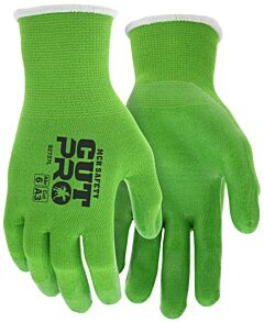 Mcr Safety 92737M Gloves, Cut Pro A3, 13 Gauge, Green Hppe/Synthetic Shell, Clear Silicone Coated Palm, Ansi Cut A3, Abrasion 6, Puncture 3, Size Medium